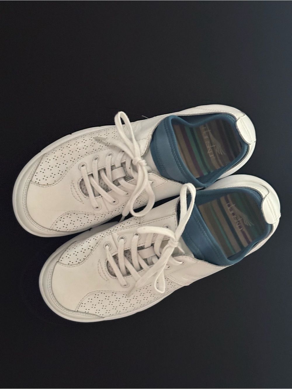 DANSKO White Women's Casual Sneakers with Blue Collar